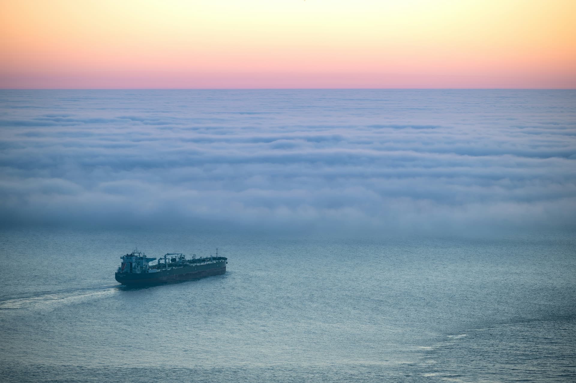 Tanker at sea at dawn